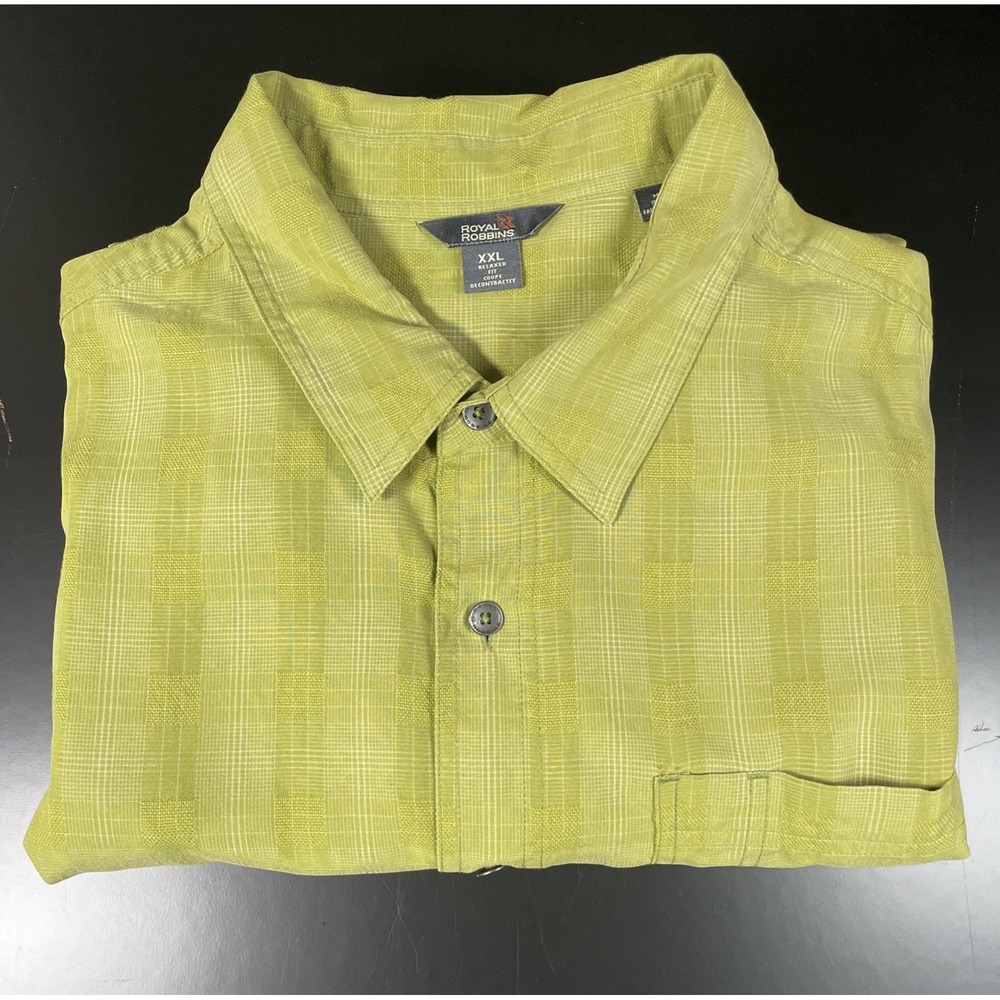 Royal Robbins Mens XXL Green Short Sleeve Soft Button Down Outdoor 2XL Shirt